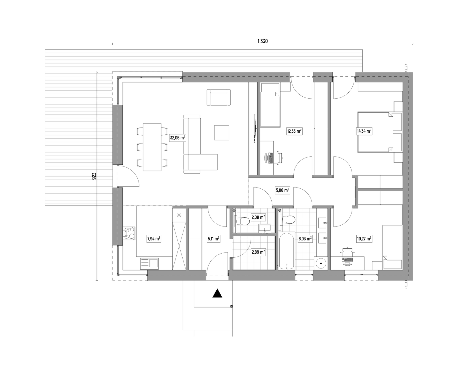 Rzut parteru modelu BIELSKO 3 — wariant 1